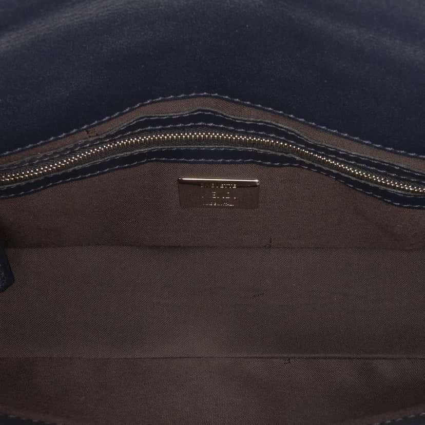 Fendi Zucca Embossed Leather Baguette Satchel Blue Leather Good condition - Model View