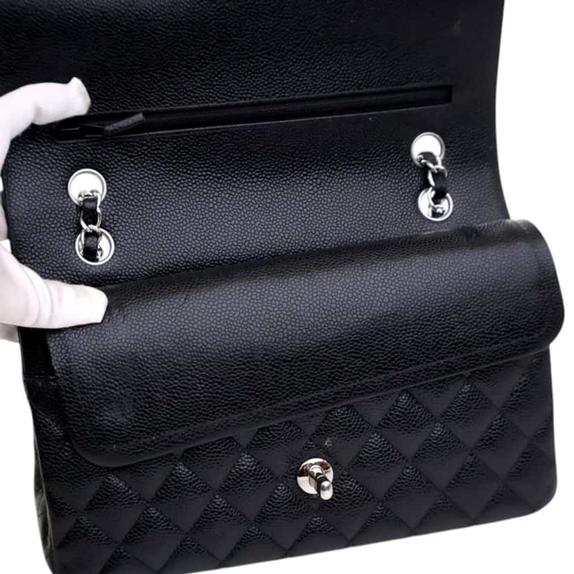 Chanel Medium Classic Caviar Double Flap Black Leather Good condition - Box View