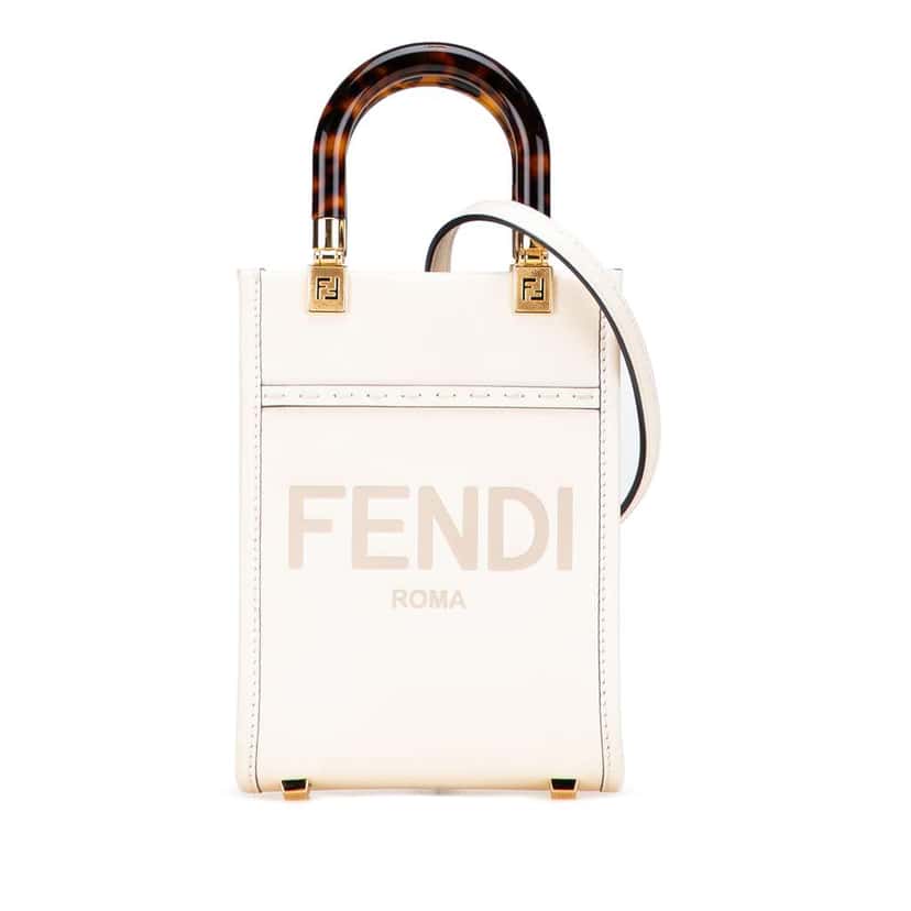 Fendi Mini Leather Sunshine Shopper Tote White Leather Good condition - Front View