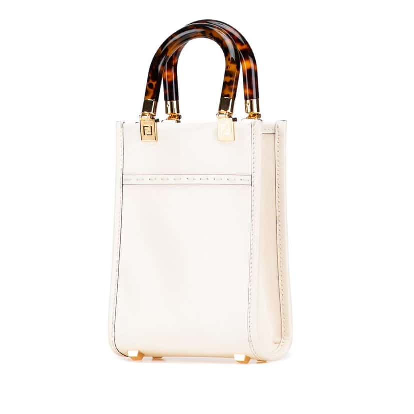 Fendi Mini Leather Sunshine Shopper Tote White Leather Good condition - Back View