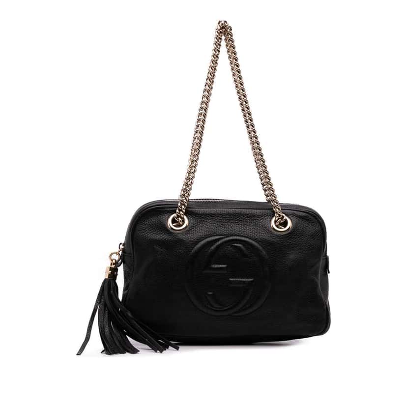 Gucci Pebbled Leather Soho Chain Zip Shoulder Bag Black Leather Good condition - Front View