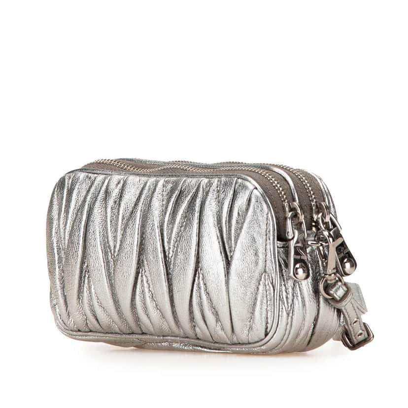 Miu Miu Nappa Matelasse Double Zip Clutch Silver Leather Good condition - Back View