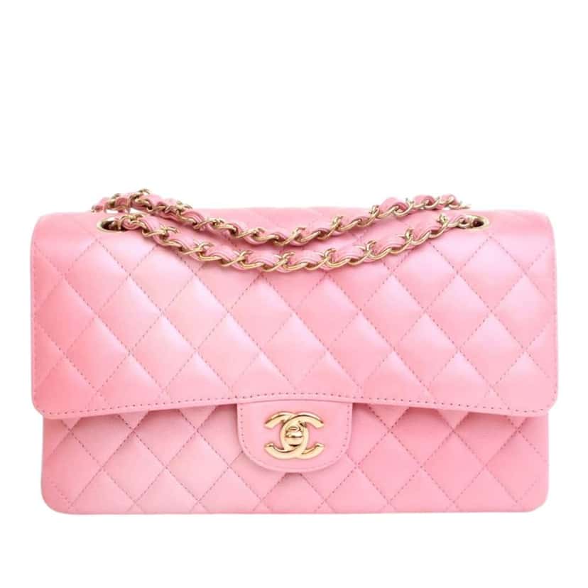 Chanel Medium Classic Iridescent Lambskin Double Flap Pink Leather Good condition - Front View