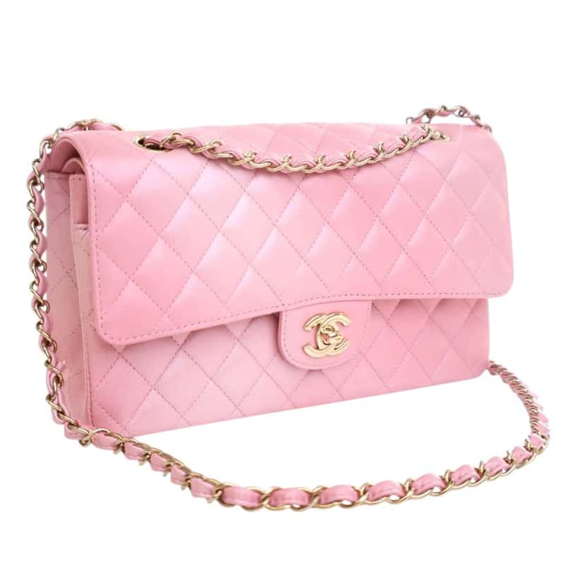 Chanel Medium Classic Iridescent Lambskin Double Flap Pink Leather Good condition - Back View