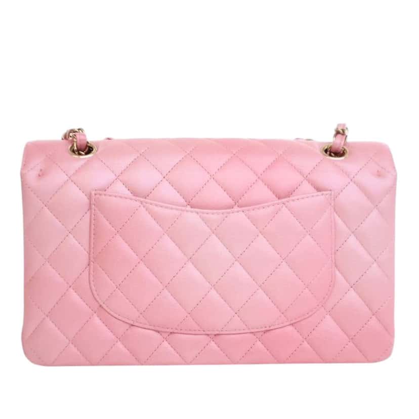 Chanel Medium Classic Iridescent Lambskin Double Flap Pink Leather Good condition - Inside View