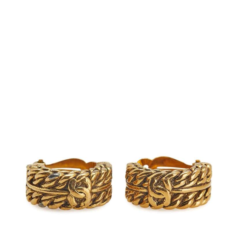 Chanel Gold Plated CC Hoop Clip on Earrings Gold Metal Good condition - Front View
