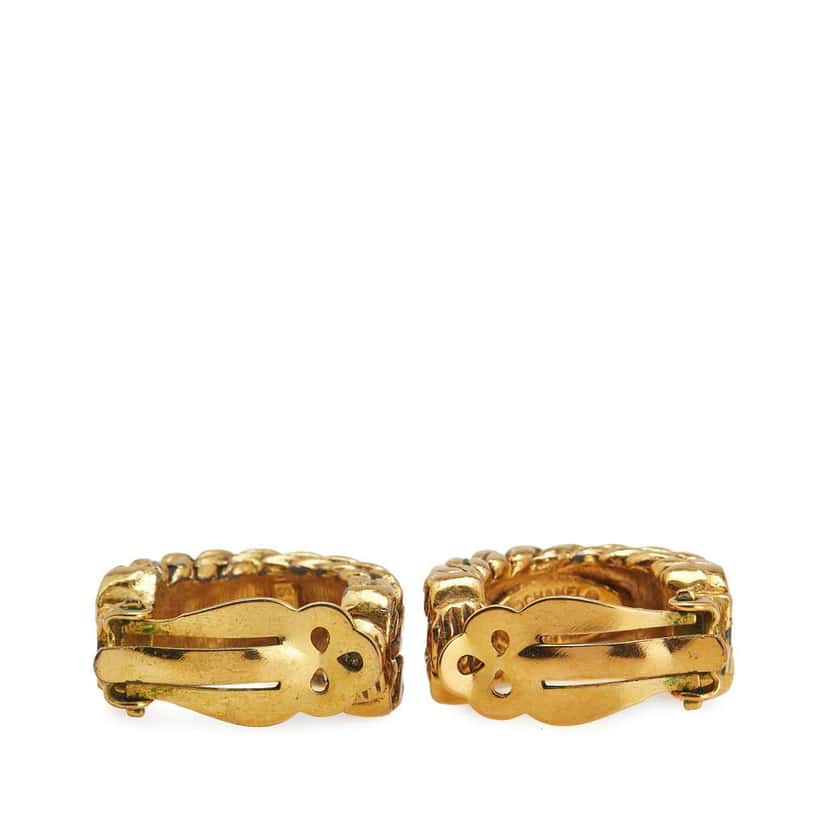 Chanel Gold Plated CC Hoop Clip on Earrings Gold Metal Good condition - Back View