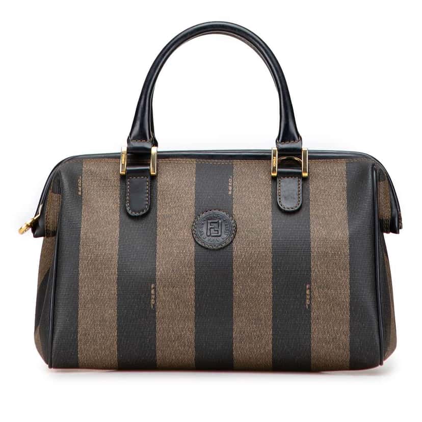 Fendi Pequin Coated Canvas Boston Bag Brown Canvas Good condition - Front View