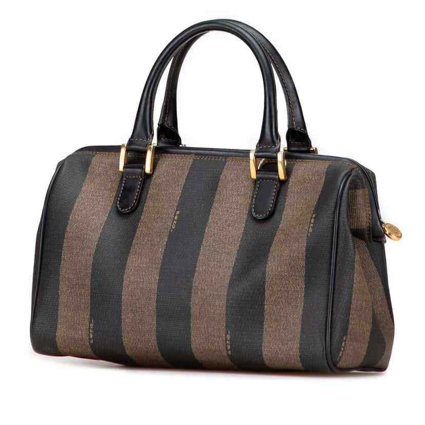 Fendi Pequin Coated Canvas Boston Bag Brown Canvas Good condition - Back View