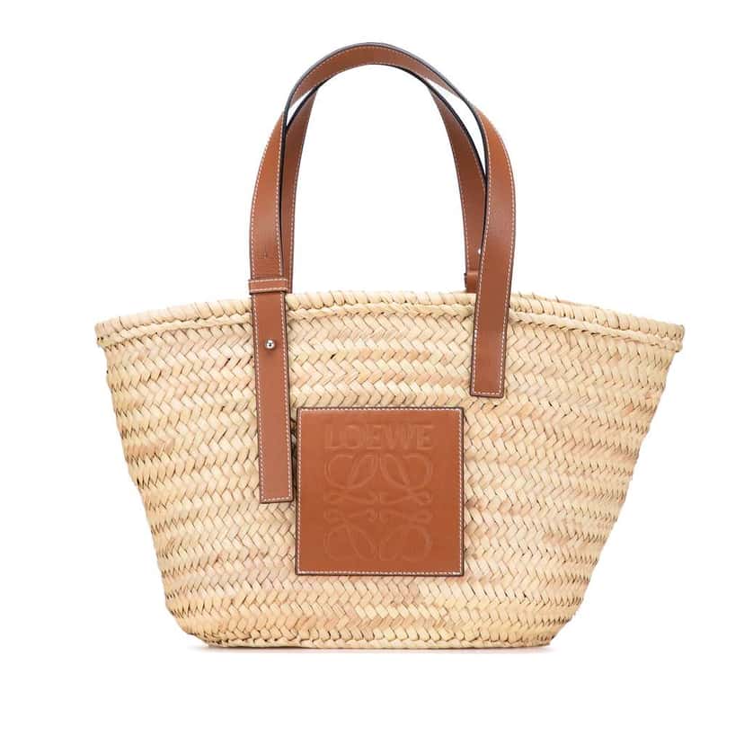 Loewe Medium Raffia Basket Tote Brown Good condition - Front View