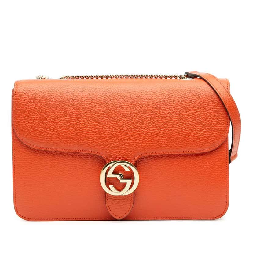 Gucci Medium Dollar Calfskin Interlocking G Crossbody Orange Leather Good condition - Front View