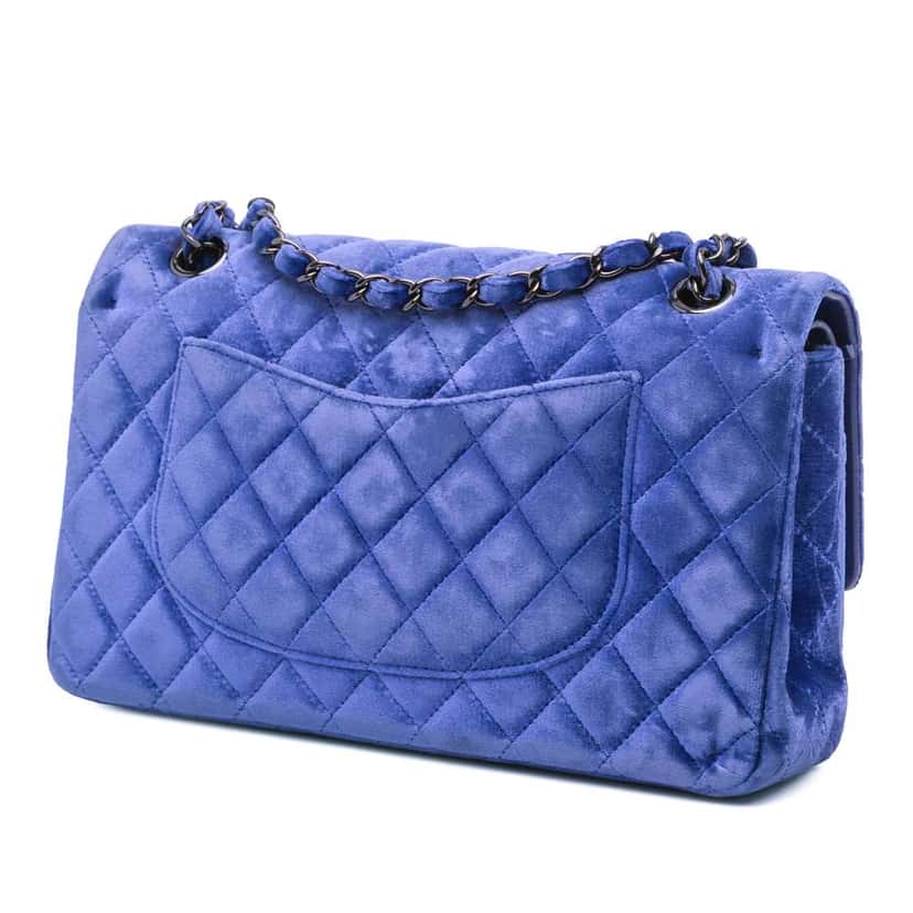 Chanel Medium Classic Velvet Double Flap Blue Velvet Good condition - Back View