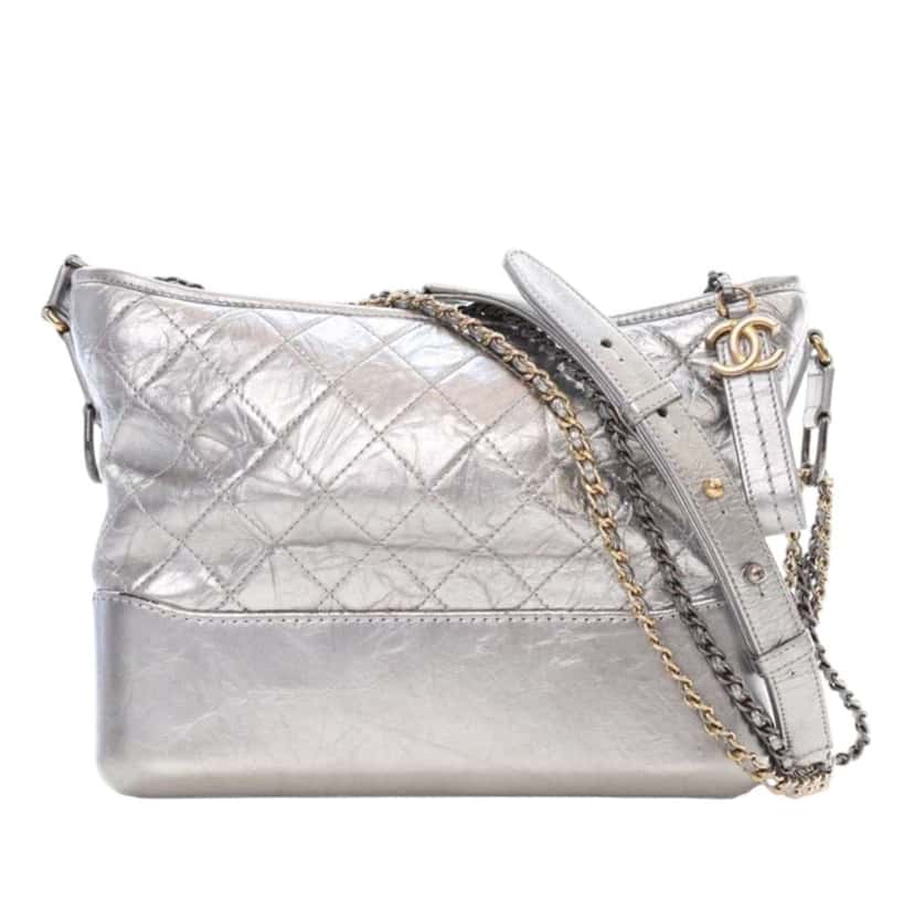 Chanel Medium Metallic Aged Calfskin Gabrielle Crossbody Silver Leather Good condition - Front View