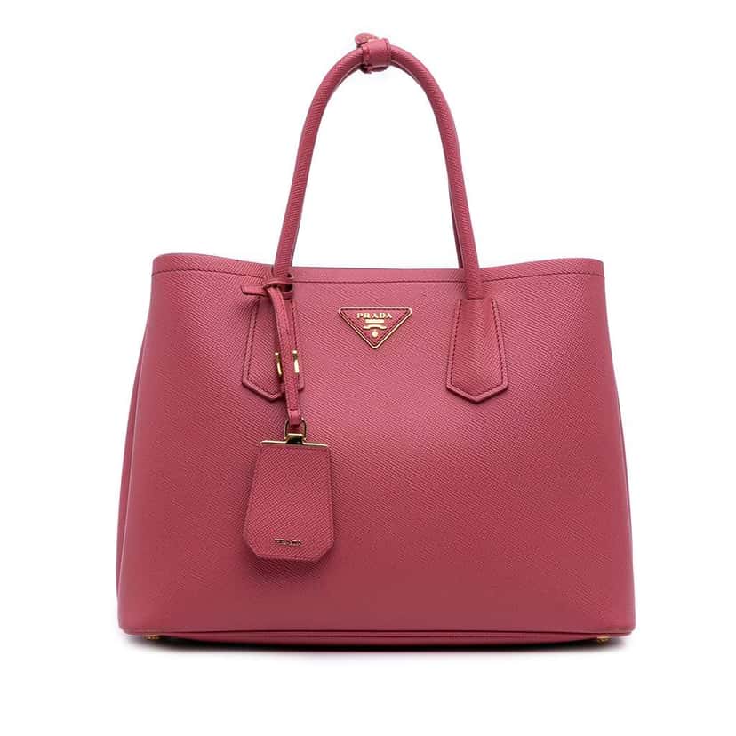 Prada Medium Saffiano Cuir Double Satchel Pink Leather Good condition - Front View