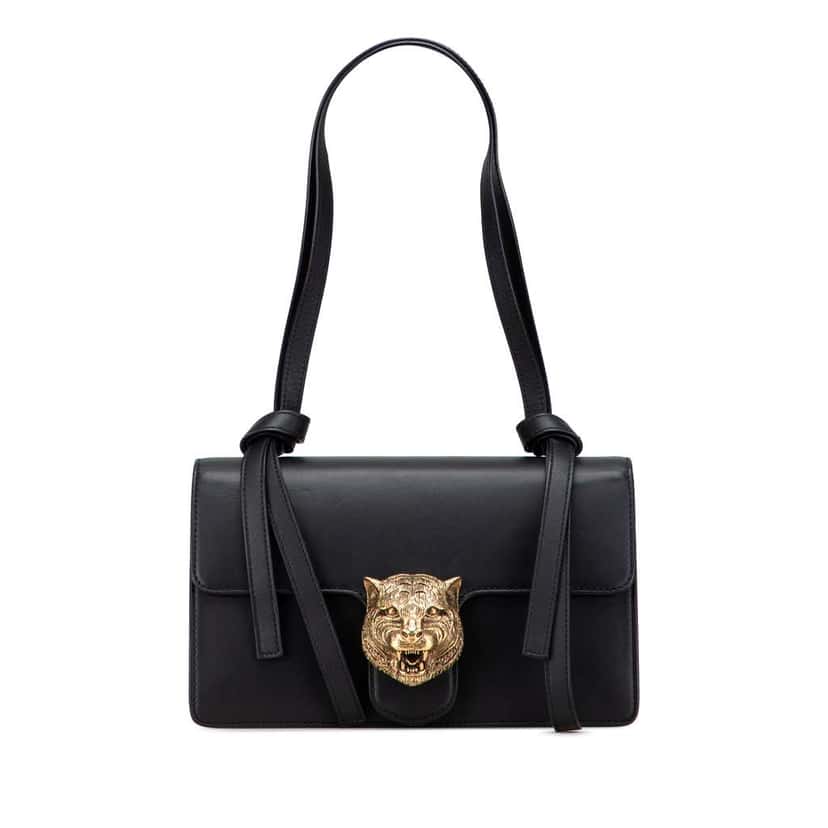 Gucci Calfskin Animalier Shoulder Bag Black Leather Good condition - Front View