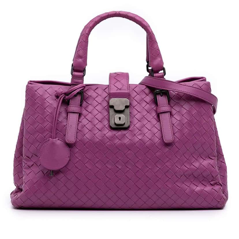 Bottega Veneta Small Nappa Intrecciato Roma Satchel Purple Leather Good condition - Front View