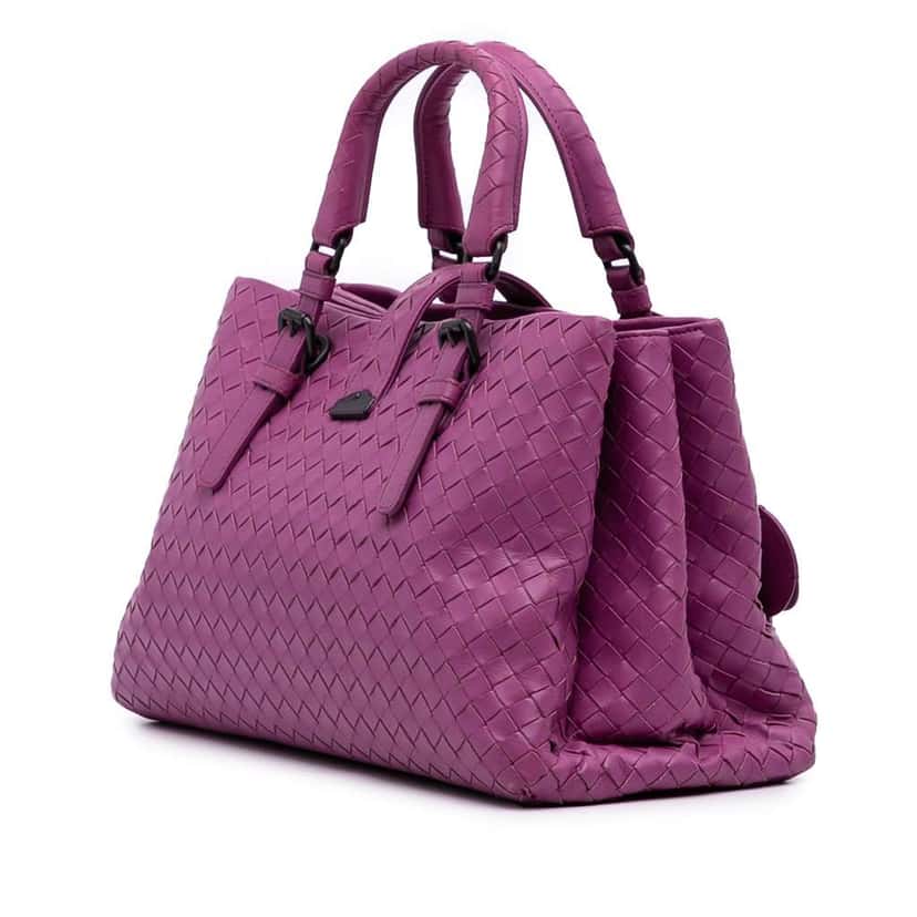 Bottega Veneta Small Nappa Intrecciato Roma Satchel Purple Leather Good condition - Back View