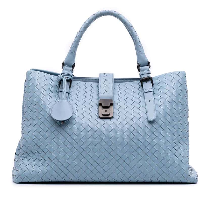 Bottega Veneta Medium Nappa Intrecciato Roma Tote Blue Leather Good condition - Front View