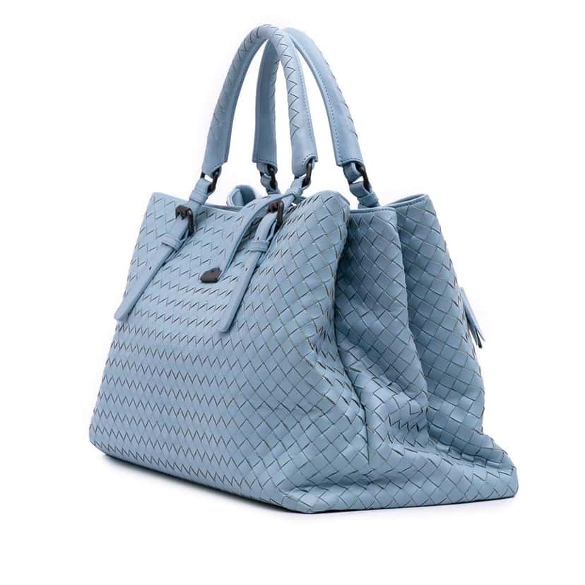 Bottega Veneta Medium Nappa Intrecciato Roma Tote Blue Leather Good condition - Back View