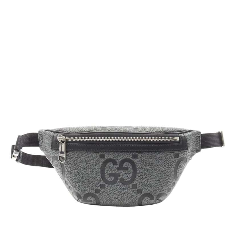 Gucci Small Leather Jumbo GG Belt Bag Grey Leather Very good condition - Front View