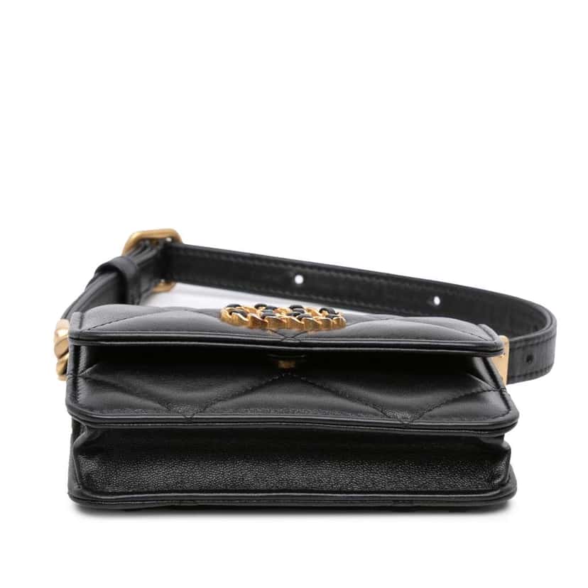 Chanel Quilted Lambskin 19 Flap Coin Purse With Chain Black Leather Good condition - Inside View