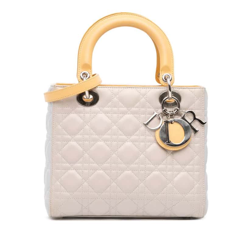 Dior Medium Tricolor Lambskin Cannage Lady Dior Brown Leather Good condition - Front View