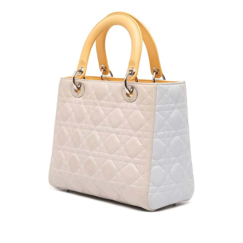 Dior Medium Tricolor Lambskin Cannage Lady Dior Brown Leather Good condition - Back View