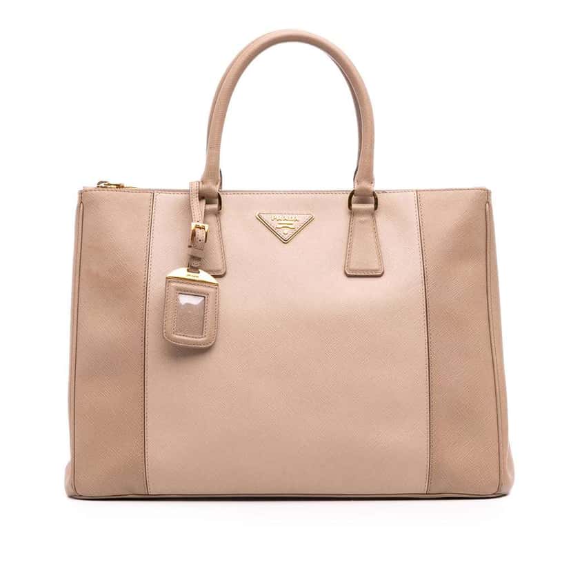 Prada Large Bicolor Saffiano Lux Galleria Double Zip Satchel Brown Leather Good condition - Front View