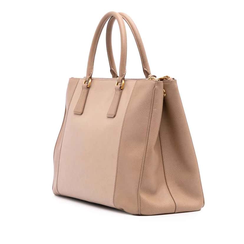 Prada Large Bicolor Saffiano Lux Galleria Double Zip Satchel Brown Leather Good condition - Back View
