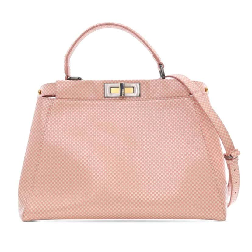 Fendi Medium Checkered Leather Sequin Peekaboo Iconic Satchel Pink Leather Good condition - Front View