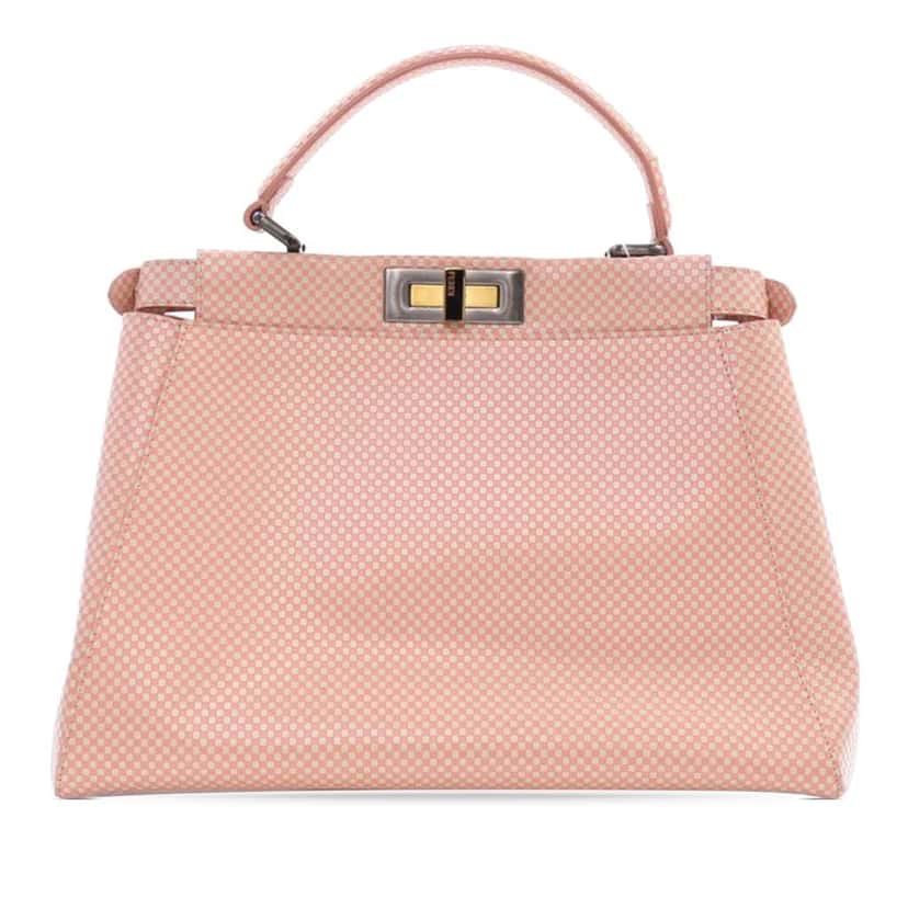 Fendi Medium Checkered Leather Sequin Peekaboo Iconic Satchel Pink Leather Good condition - Back View