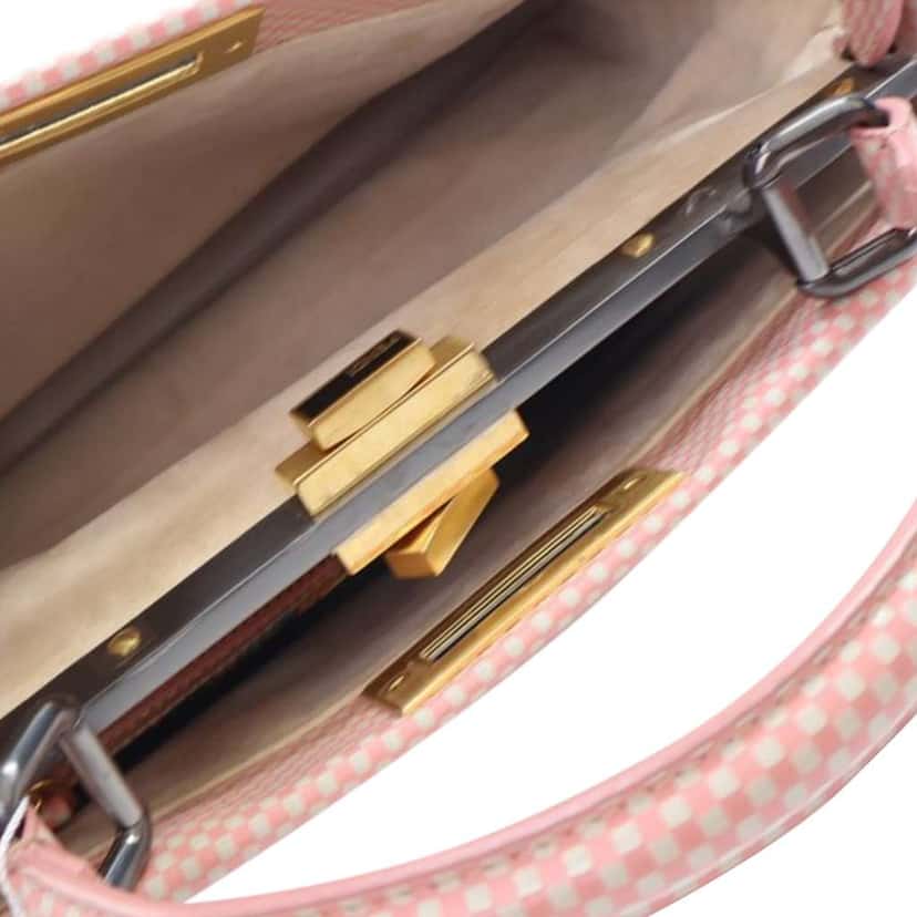 Fendi Medium Checkered Leather Sequin Peekaboo Iconic Satchel Pink Leather Good condition - Model View