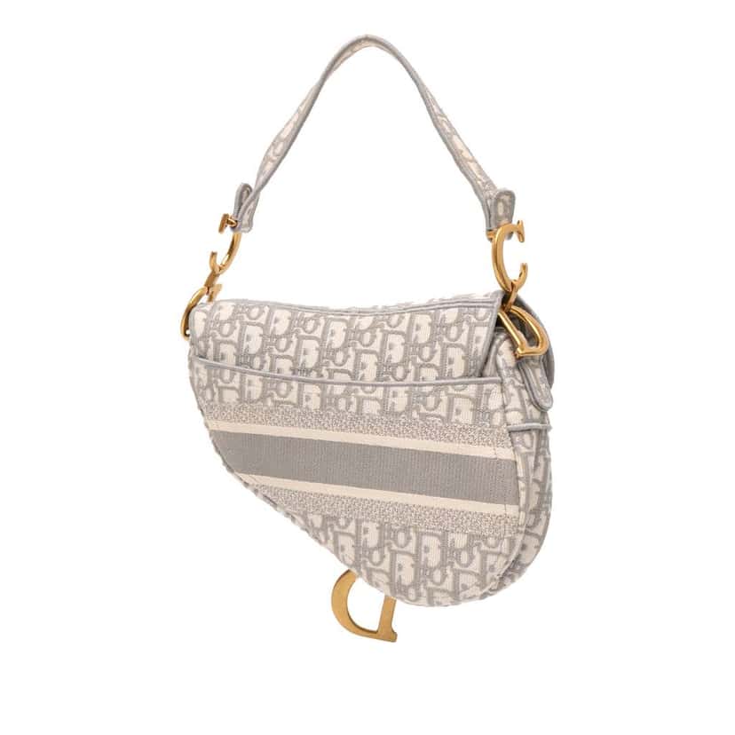Dior Oblique Embroidered Canvas Saddle Bag Grey Canvas Good condition - Back View