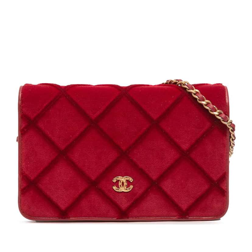 Chanel CC Quilted Velvet Wallet on Chain Red Velvet Good condition - Front View
