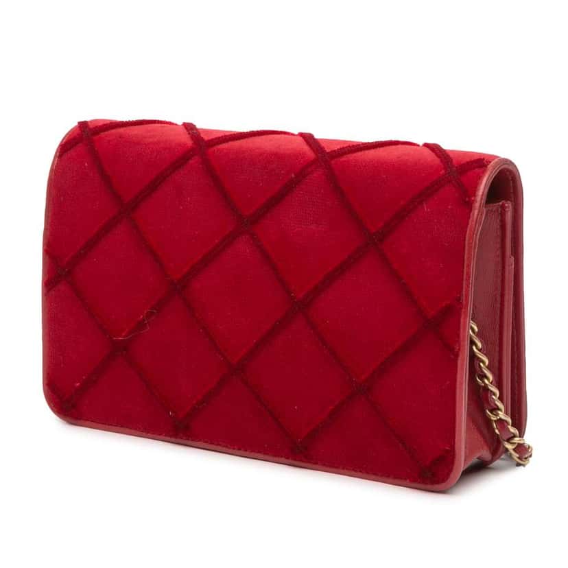 Chanel CC Quilted Velvet Wallet on Chain Red Velvet Good condition - Back View