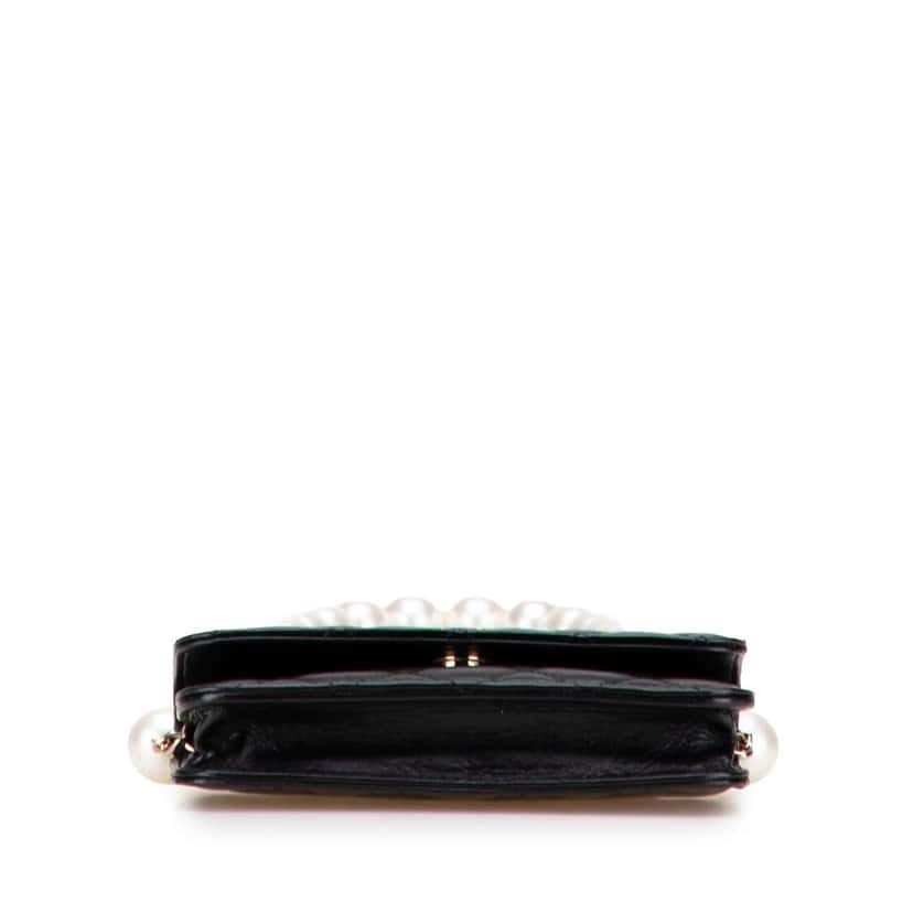 Chanel Quilted Calfskin Maxi Pearls Clutch With Chain Black Leather Good condition - Inside View
