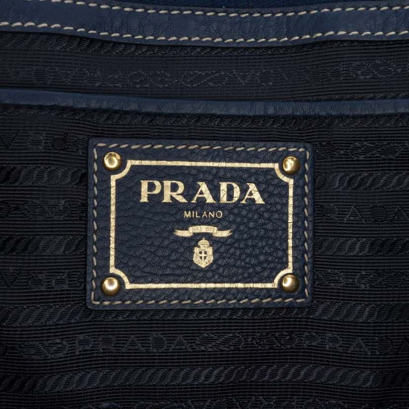 Prada Vitello Daino Open Convertible Tote Blue Leather Good condition - Box View