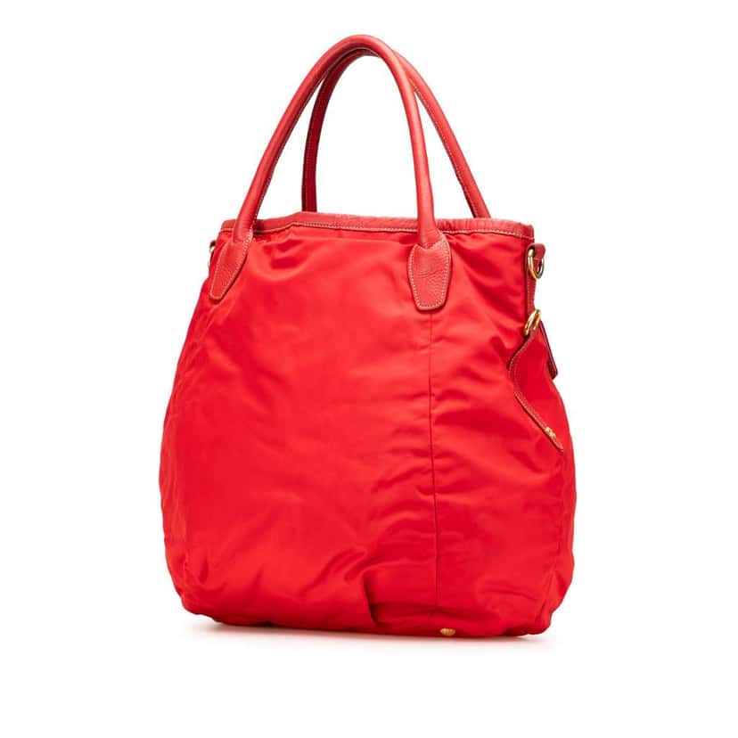 Prada Vitello Daino Trimmed Tessuto Satchel Red Good condition - Back View