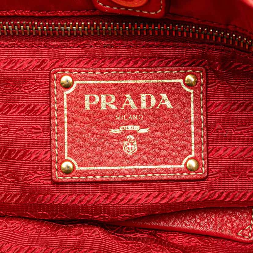 Prada Vitello Daino Trimmed Tessuto Satchel Red Good condition - Box View