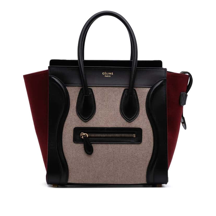 Celine Micro Tricolor Felt Wool and Calfskin Luggage Tote Brown Wool Good condition - Front View