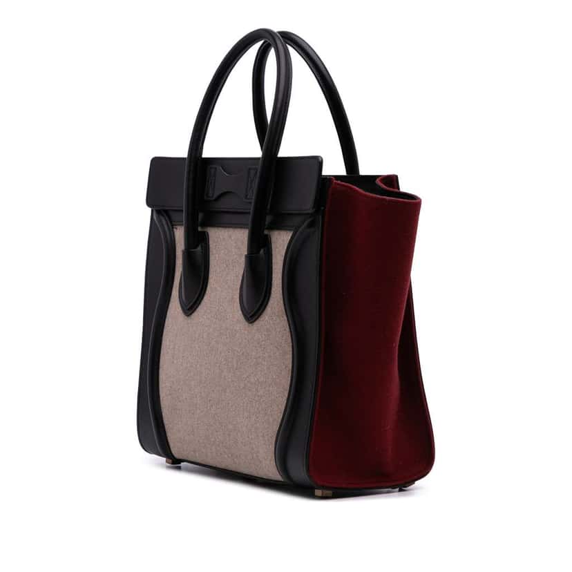 Celine Micro Tricolor Felt Wool and Calfskin Luggage Tote Brown Wool Good condition - Back View