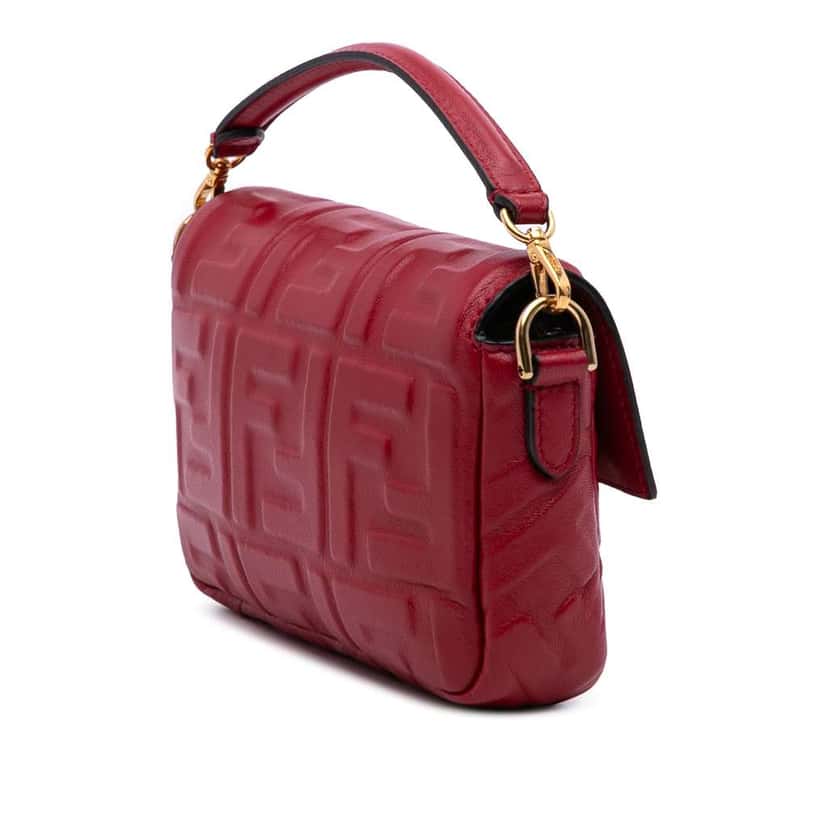 Fendi Mini Zucca Embossed Leather Baguette Satchel Red Leather Good condition - Back View