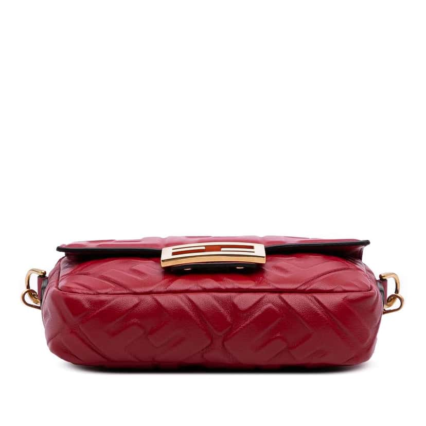 Fendi Mini Zucca Embossed Leather Baguette Satchel Red Leather Good condition - Inside View