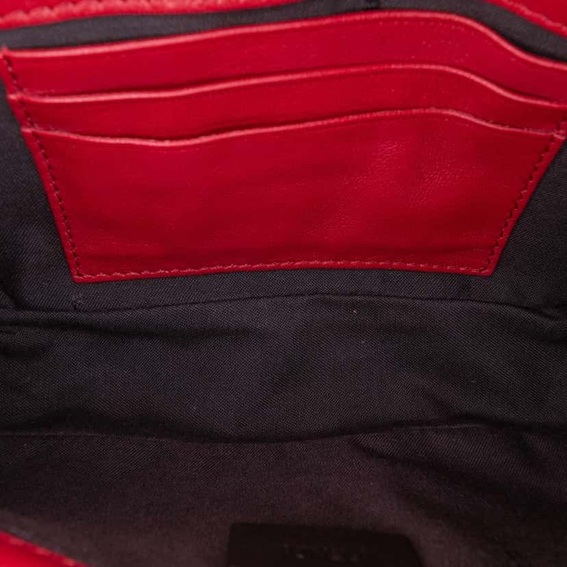 Fendi Mini Zucca Embossed Leather Baguette Satchel Red Leather Good condition - Model View