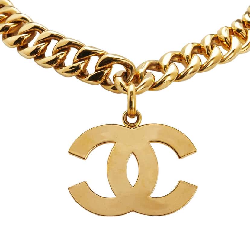 Chanel Gold Plated CC Pendant Chain Necklace Gold Metal Good condition - Front View