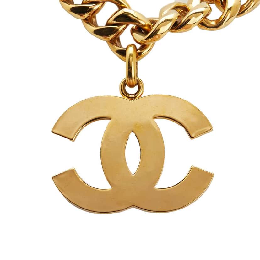 Chanel Gold Plated CC Pendant Chain Necklace Gold Metal Good condition - Back View