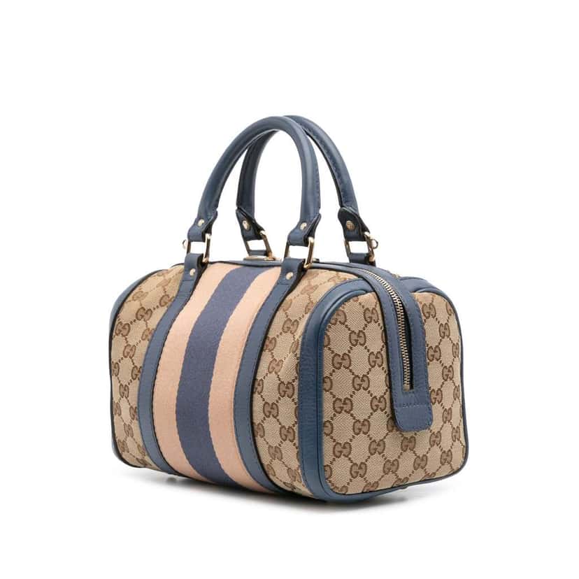 Gucci Small GG Canvas Web Joy Boston Bag Brown Canvas Good condition - Back View