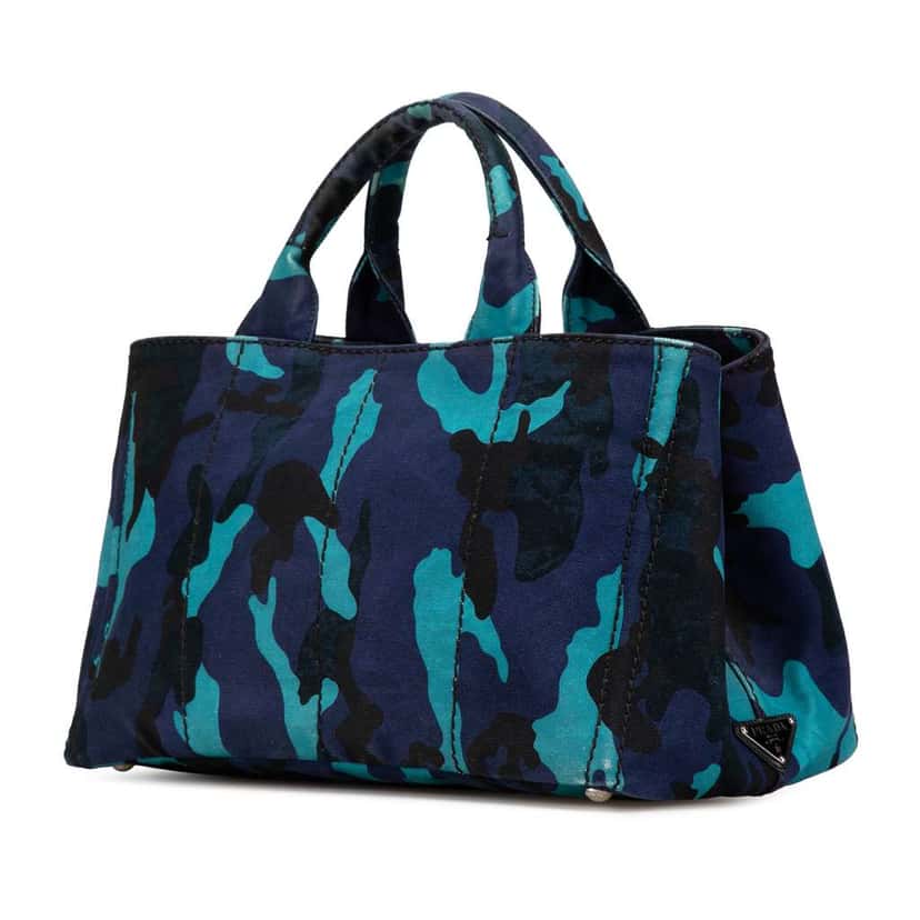 Prada Canvas Camouflage Canapa Logo Satchel Blue Canvas Good condition - Back View