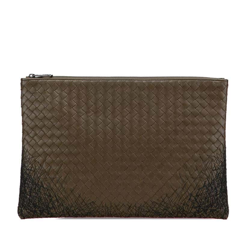 Bottega Veneta Nappa Intrecciato Stitched Clutch Brown Leather Good condition - Front View