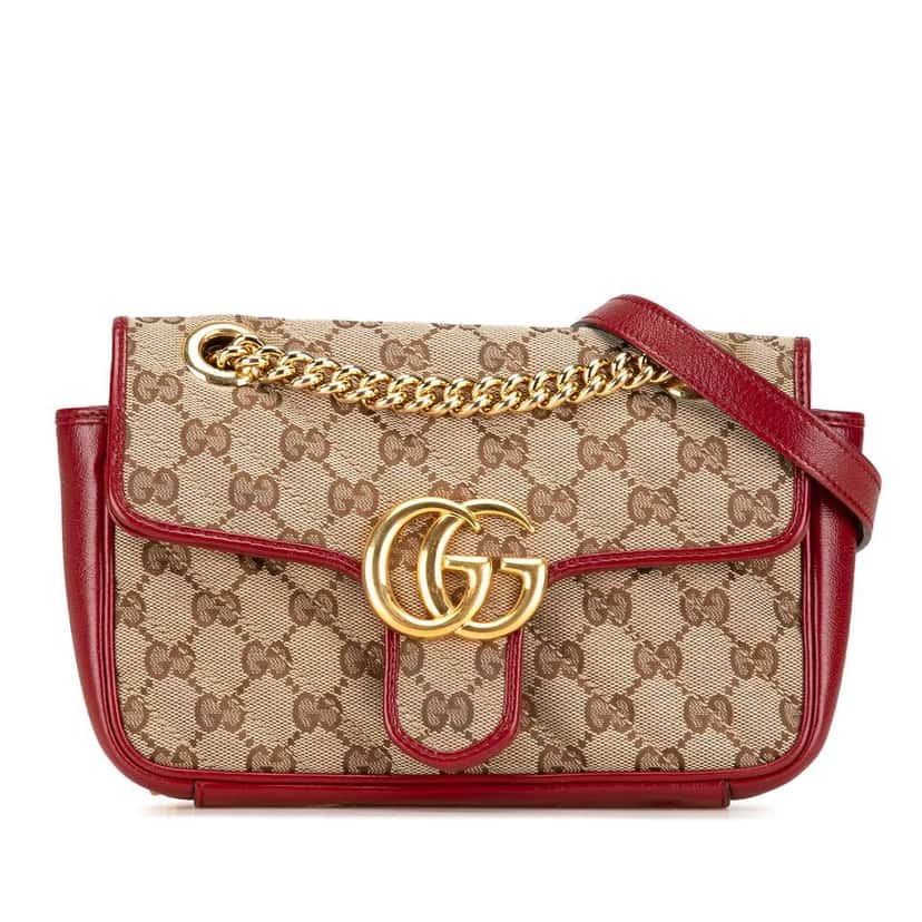 Gucci Small GG Marmont GG Matelasse Diagonal Canvas Shoulder Bag Brown Canvas Good condition - Front View